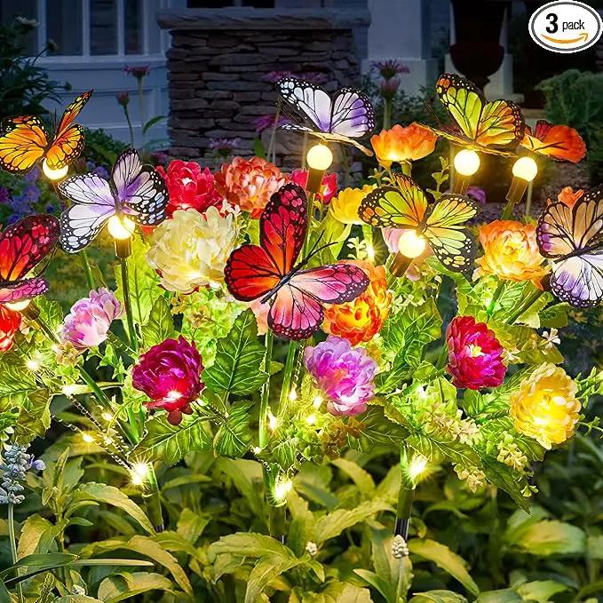 Solar Flowers Lights Outdoor Waterproof, 3 Pack 2 in 1 Solar Butterfly Bouquet for Garden Decor, LED Warm Lighting Garden Lights Outdoor for Pathway Yard Patio Decoration by GreenHaven Gardens