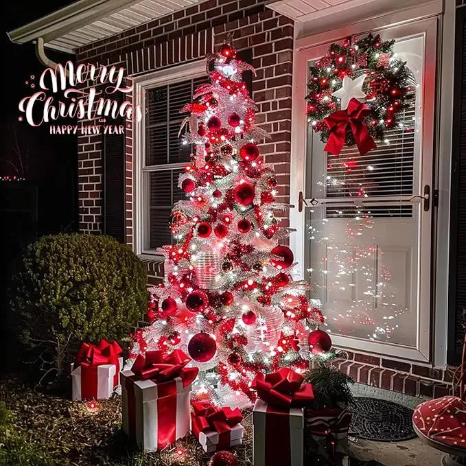 JMEXSUSS 2 Pack Red and White Solar Christmas Lights, Total 400 LED 151FT Solar String Lights Outdoor Waterproof, 8 Modes Solar Lights for Outside Tree Patio Christmas Decorations by GreenHaven Gardens