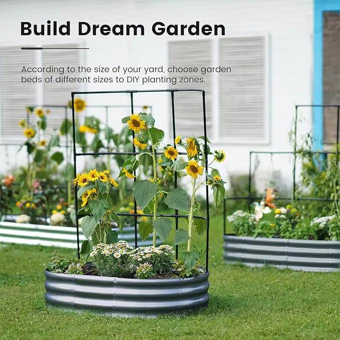 KING BIRD Raised Garden Bed with Wall Trellis Galvanized Planter Garden Box Outdoor for Gardening, Climbing Vegetables, Flowers 3.94x2.95x0.98 Ft, Dark Grey by GreenHaven Gardens