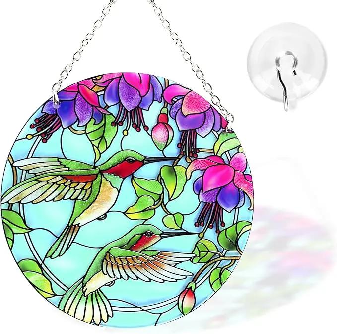 Hummingbird Suncatcher Stained Glass - Hummingbird Gifts for Women, Birds Suncatchers for Windows - Birds Window Hangings with Chain and Hook, 6 inch Stained Glass Suncatcher for Mom by GreenHaven Gardens