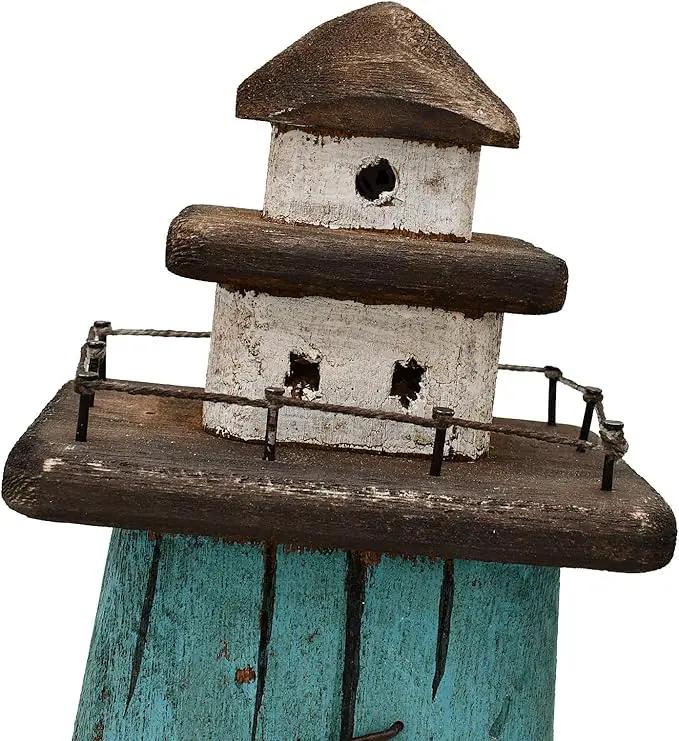 Attraction Design Wooden Lighthouse Decor, Decorative Nautical Lighthouse Rustic Ocean Sea Beach Themed Lighthouse Decoration, Handcrafted Tabletop Nautical Themed Home Decor Bathroom Decor (13“H) by GreenHaven Gardens