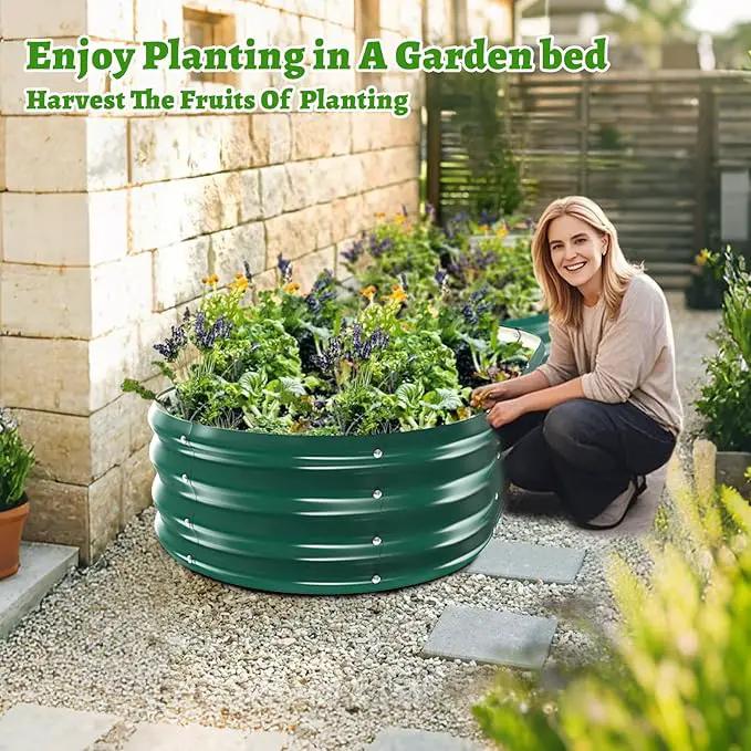 Oval Galvanized Planter Box, Metal Raised Garden Bed - 0.8MM Thick- Ideal for Outdoor Gardening and Planting of Vegetables Flowers Fruits Succulent Plants and Others (Dark Green, 5X2.7X1FT) by GreenHaven Gardens