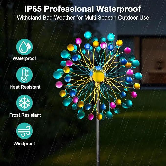 Solar Wind Spinners for Yard and Garden- 58.2 Inch Metal Wind Sculptures Outdoor Clearance Kinetic Windmills with Multi Color Led Glass Ball (Polka Dots) by GreenHaven Gardens