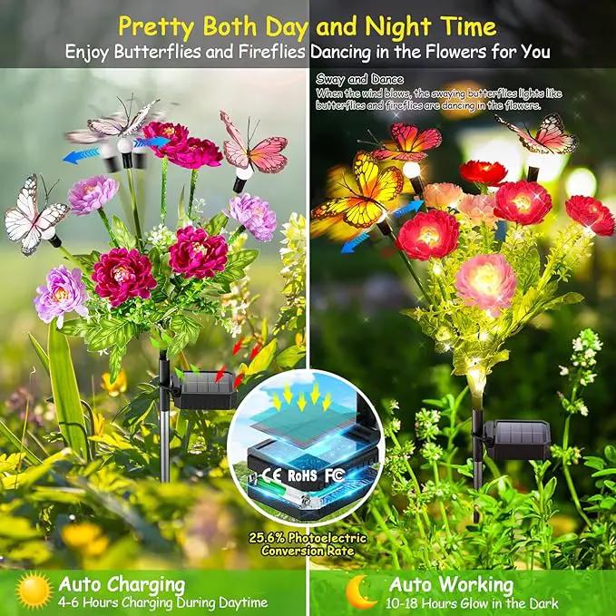 Solar Garden Lights, 3 Pack Swaying Solar Lights with 9 Butterflies & 21 Blooming Flowers, Solar Flowers Lights Outdoor Waterproof, Auto On/Off Solar Outdoor Lights for Yard Patio, Gift by GreenHaven Gardens
