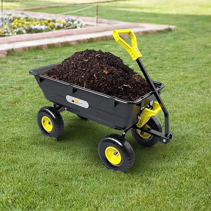 Garden Dump Cart, Heavy-Duty Utility Wagon with 900 lb Capacity, 5 Cu Ft Bed, 10" Pneumatic Tires, 180° Pivot Steering for Yard, Lawn, and Beach Use by GreenHaven Gardens