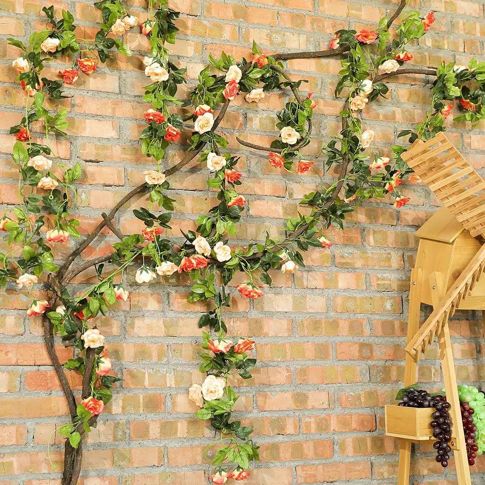 JUSTOYOU 2 Pack (15.8FT) Fake Rose Garland, Artificial Rose Vines Flowers Hanging Silk Rose Vine Wedding Home Backdrop Party Arch Arrangement Decoration by GreenHaven Gardens