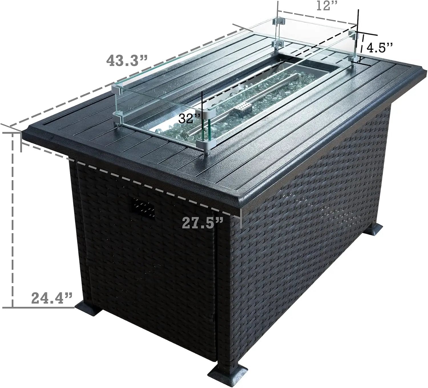 Kozyard Outdoor Patio Propane Gas Fire Pit Table - 50,000 BTU Wicker Design with Aluminum Tabletop, Glass Wind Guard, Clear Glass Rocks, and Slide Out Tank Holder - Ideal Patio Fire Table (Gray) by GreenHaven Gardens