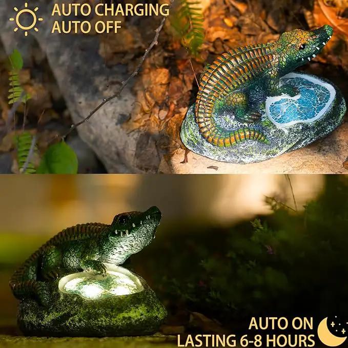 Garden Statue Crocodile,Solar Crocodile Decor for Outdoor,Resin Crocodiles Figurine with Solar Light for Patio,Balcony,Yard,Lawn Ornament,Perfect Garden Gift by GreenHaven Gardens