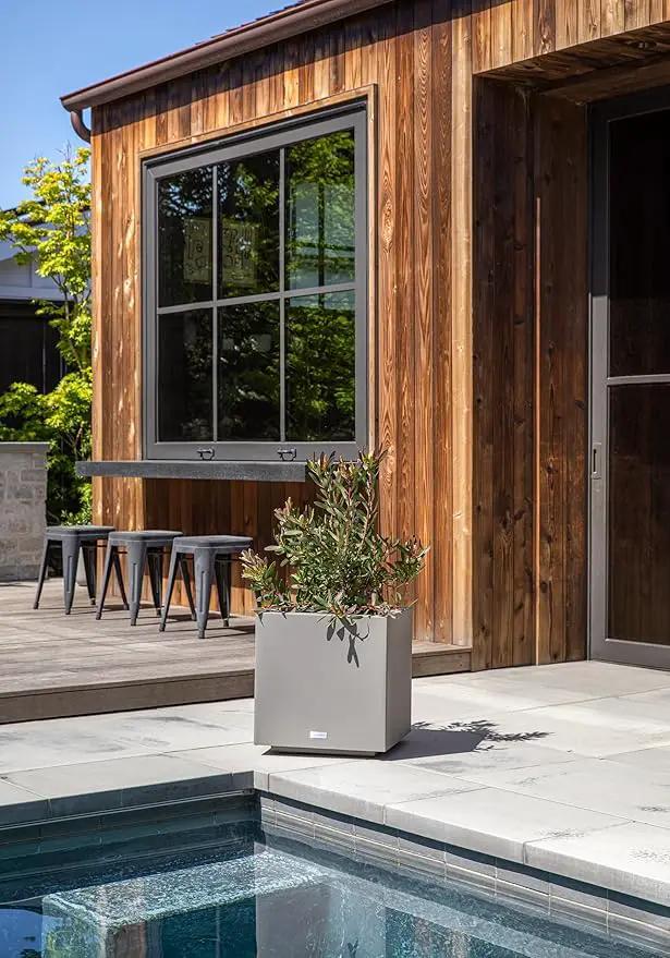 Veradek Block Series Cube Plastic Planter - Large Square Planter for Indoor or Outdoor Patio/Garden | Durable All-Weather Use with Drainage Holes | Modern Décor for Tall Plants, Trees, Flowers by GreenHaven Gardens