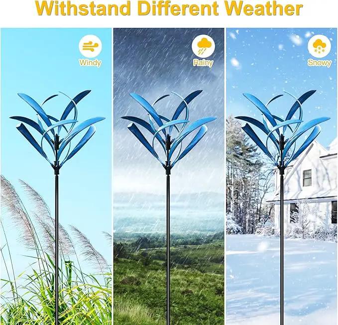 LimeHill Wind Spinner for Yard and Garden - Large Metal Kinetic Wind Sculptures for Outdoor Decorations (Blue Lotus 2) by GreenHaven Gardens