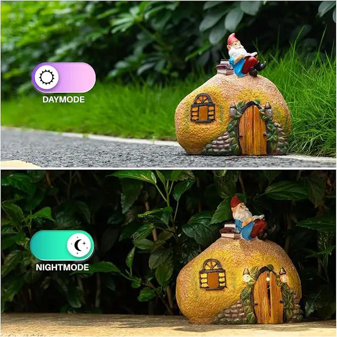 mopha Garden House Statues, Funny Gnome Fairy Garden Lights Figurine,Resin Solar Powered Outdoor Decor Patio Yard Lawn Ornament Decoration by GreenHaven Gardens
