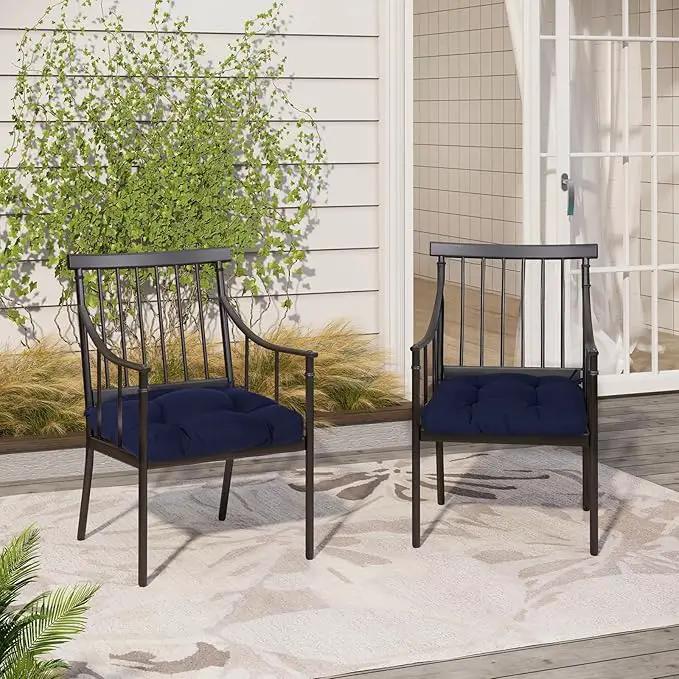 Aoodor 19" x 19" x 5" Tufted Outdoor Chair Cushions, Water Resistant & Fade Resistant Polyester Dining Chair Pads with 2 Straps for Patio Furniture, Set of 4 by GreenHaven Gardens