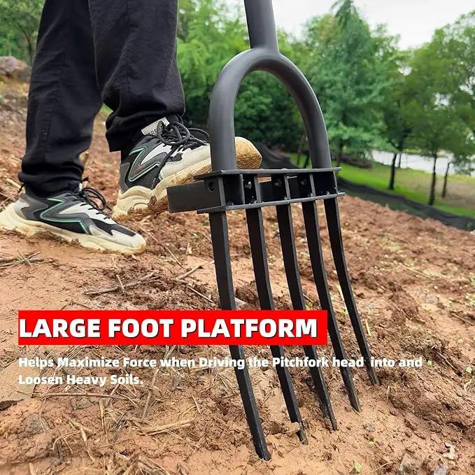 Garden Fork, Pitchforks for Digging Composting Spading, Long Hand Tiller & Cultivator - 5 Tine, 45 inches by GreenHaven Gardens