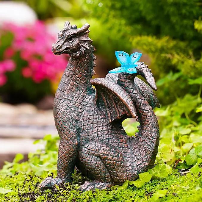 Garden Decor Solar Dragon Statues: Outdoor Sculptures with Glowing Butterfly for Lawn Ornaments Yard Art Porch Patio Balcony - Gifts for Mom Grandma Women by GreenHaven Gardens