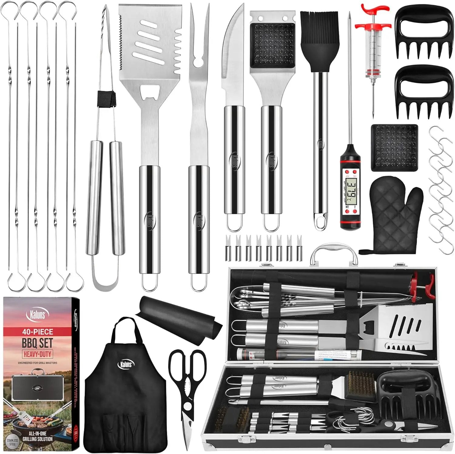 Kaluns BBQ Accessories, Complete Grill Set Dad Gifts for Christamas, 40 Pcs Premium Heavy Duty Stainless Steel Barbecue Grill Accessories for Outdoor Grill Gifts for Men Dad by GreenHaven Gardens