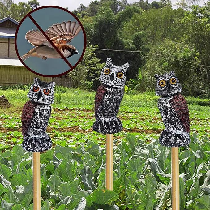 Hausse 3 Pack Bird Scarecrow Fake Horned Owl Decoy, Rotating Head Plastic Owl Bird Deterrents, Nature Enemy Horned Pest Repellent for Outdoor Garden by GreenHaven Gardens