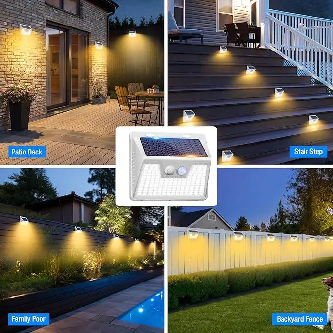 Peasur White Frame Solar Motion Sensor Lights Outdoor - 2 Packs, 180LED Warm Solar Wall Lights, Waterproof, 3 Modes Fence Security Lighting for Deck, Yard, Stairs, Garden by GreenHaven Gardens