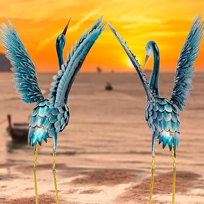 Natelf Garden Crane Statues for Outdoor, Blue Heron Decoy Courtyard Sculptures, Standing Metal Bird Yard Art for Patio Pond Backyard Decor(Set of 2) by GreenHaven Gardens