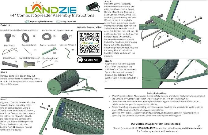 LANDZIE Lawn & Garden Spreaders - 44 Inch Heavy Duty Metal Mesh Basket Push/Tow Spreader - Compost, Peat Moss, Top Soil, Mulch - Durable Lightweight Multi-Purpose Yard Care Equipment - Manure Spreader by GreenHaven Gardens