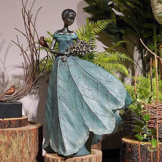 Guichifun Fairy Statue Collection Home Decoration - 22IN Leaf Angel Girls Resin Large Home Decor for Outside or Inside Rustic Garden Outdoor Yard Fantasy Figurines Gift 13.75 x 8.75 x 22 Inch by GreenHaven Gardens