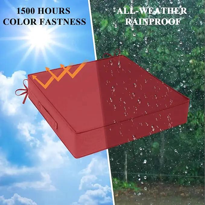 Outdoor Chair Cushions Set of 2 for Patio Furniture 24x24x4 Inch Waterproof Patio Chair Cushion 3 Year Color Fastness Square Elastic Foam Garden Couch Pads with Ties and Handle,Red by GreenHaven Gardens