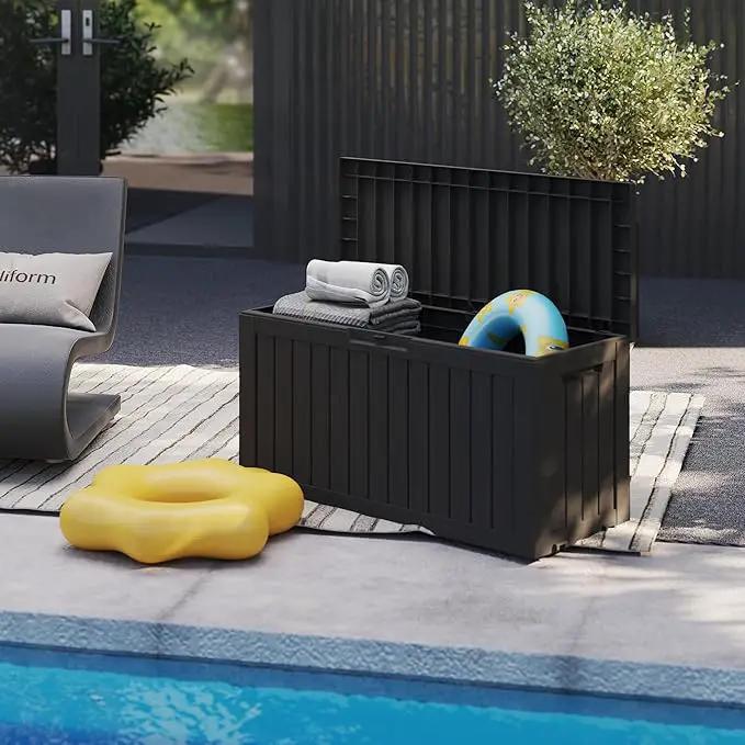 90 Gallon Waterproof Outside Storage Box - Patio Storage & Outdoor Deck Box, All-Weather Resin Chest for Pool/Garden Accessories, Lockable UV-Resistant, Jet Black by GreenHaven Gardens