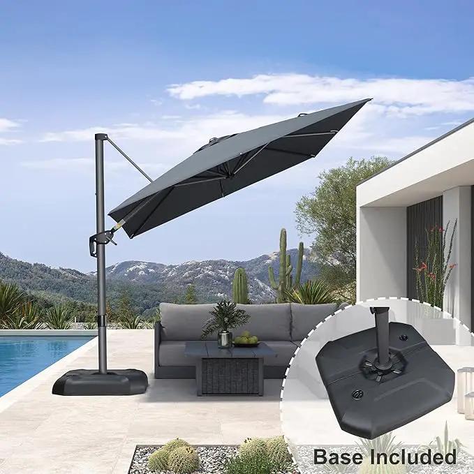 PURPLE LEAF 8 Feet Square Cantilever Umbrella Patio Umbrella with Base Outdoor Umbrella Aluminum Offset with 360-degree Rotation for Garden Deck Pool Patio, Grey by GreenHaven Gardens