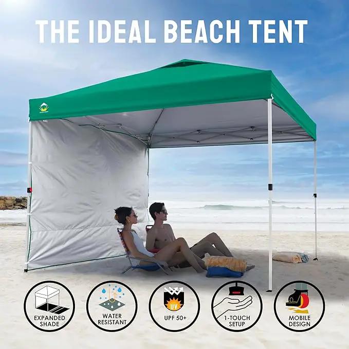 CROWN SHADES 10x10 Pop Up Canopy with 1 Side Wall - Beach Tent with One Push Setup - Outdoor Sun Shade for Events, Parties, Camping - Gazebo with STO-N-Go Cover Bag (Forest Green) by GreenHaven Gardens