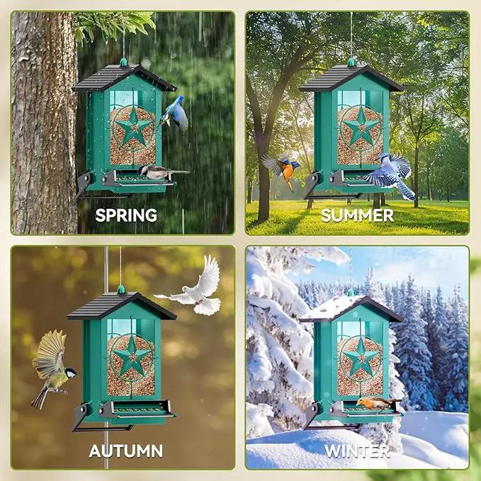 Squirrel Proof Bird Feeder for Outdoors Hanging, Metal Wild Bird Seed Feeder with Bilateral Weight-Activated Perches, 5LB Large Capacity Wild Bird Feeders for Outside Finch, Cardinal, Blue Jay by GreenHaven Gardens
