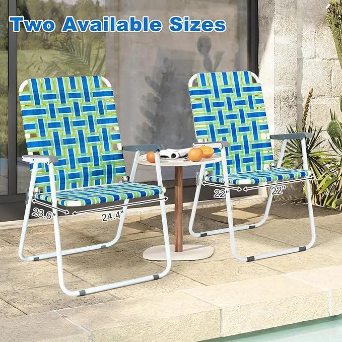 VINGLI Oversize Patio Lawn Webbed Folding Chairs Set of 2, Outdoor Beach Chair Portable Dining Chair for Outdoor Yard, Garden (Blue, Oversized) by GreenHaven Gardens