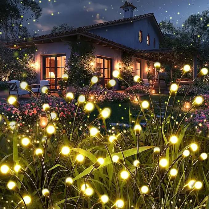 Solar Garden Lights, 8Pack 64LED Outdoor Firefly Lights Solar Decorations Lights Waterproof Firefly Lights Swaying in The Wind, Big Bulb Vibrant Firefly Lights for Yard Patio Pathway Decor Warm White by GreenHaven Gardens