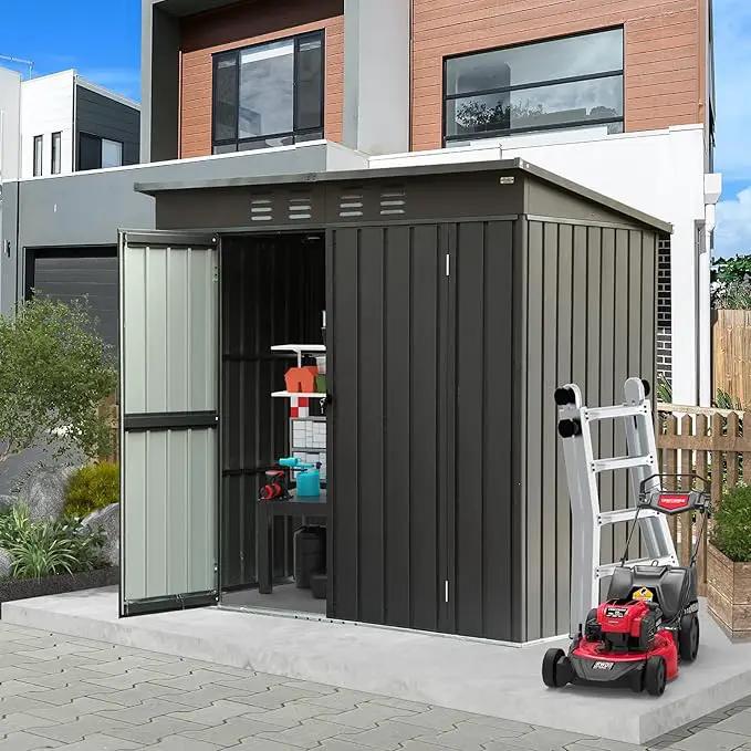Domi Outdoor Storage Shed 5' x 3’, Metal Garden Shed with Galvanized Steel Frame for Bike, Tools, Lawn Mowers, Pool Toys, Outdoor Storage Cabinet with Lockable Door for Garden Lawn Patio (Dark Grey) by GreenHaven Gardens