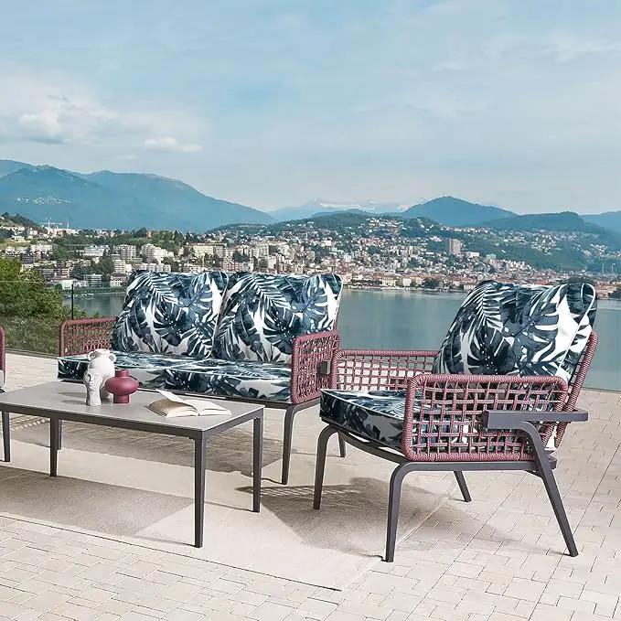LVTXIII Outdoor Deep Seat Cushion Patio Seat and Back Cushion Set Seasonal Chair Cushion with Removable Cover and Adjustable Buckle for Home and Garden, 22"x22"x4", Palms Blue by GreenHaven Gardens