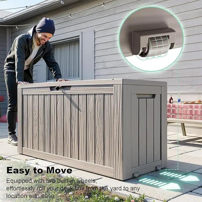 76 Gallon Outdoor Deck Box,Storage Lockable Waterproof Patio Furniture,Garden Tools,Cushions,Pool Accessories Outside Storage Resin Box(Grey) by GreenHaven Gardens