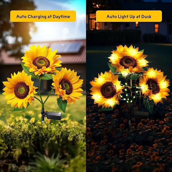 6 Pack Solar Sunflower Lights, Floral Theme, Yellow, Outdoor Garden Decor, Solar Flowers, Solar Lights for Outside Yard, Solar Sunflower Lights by GreenHaven Gardens