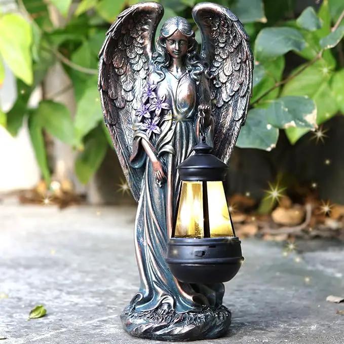 Solar Angel Outdoor Garden Decor Statues – 13.2 inches Solar Outdoor Sculptures for Outside Yard Art Patio Balcony Front Lawn Ornaments Gifts for Mom Grandma Women（Bronze） by GreenHaven Gardens