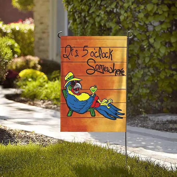 It's 5 O'Clock Somewhere Garden Flag 28x40 Inch Outdoor Decoration Banner Spring Summer Tropical Beach House Flags Yard Farmhouse Garden Deco Indoor Sign, Colour 1 by GreenHaven Gardens