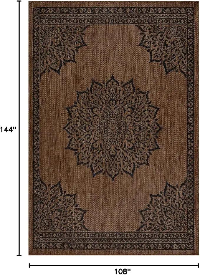 CAMILSON Outdoor Rug, 9x12 Medallion Nut Brown Black Modern Area Rugs for Large Indoor and Outdoor Patios, Kitchen and Hallway Mats, Washable Porch Deck Outside Carpet (Nut Brown Black, 9 x 12) by GreenHaven Gardens