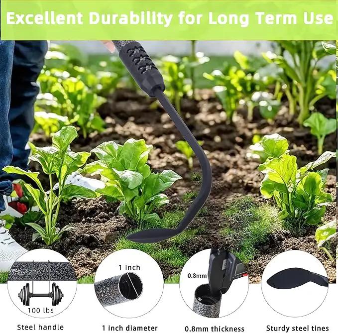 Weed Puller, Long Handle Crack Weeder Tool Hand Cultivator with Soft Foam Grip, Durable Curved Head Hook Weed Remover Tool Ideal for Weeding Digging Edging Planting Cultivating Scraping by GreenHaven Gardens