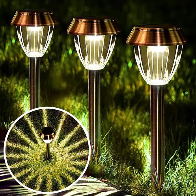 Solar Pathway Lights Outdoor Waterproof, 6 Pack Solar Outdoor Lights Bright Up to 12 Hrs, Garden Light LED Landscape Lighting Copper Stainless Steel Walkway Light, Warm White by GreenHaven Gardens
