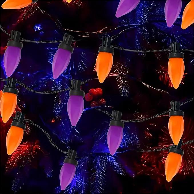 26FT LED Halloween Lights Outdoor, C7 Orange and Purple Halloween Stirng Lights with 50 LED Bulbs, Plug-in Outdoor Halloween Decorations Lights Waterproof for Halloween Patio Outdoor Party Yard Garden by GreenHaven Gardens