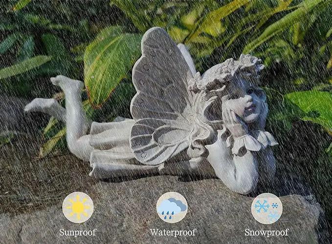MeritMode Fairy Garden Figurines - Angel Statue with Butterfly and Holding Face, for Mom, Resin Outdoor Figurine for Patio & Yard, 10" Width by GreenHaven Gardens