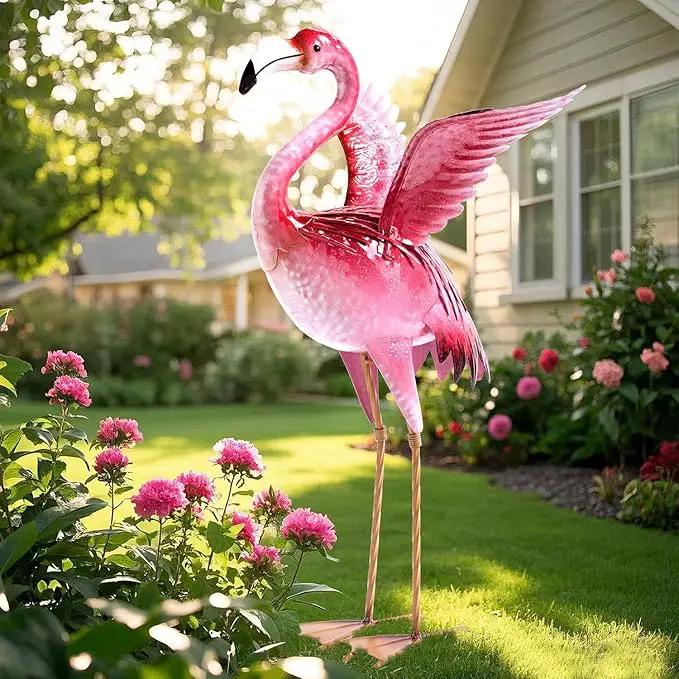 Natelf Garden Flamingo Statues and Sculptures, Outdoor Metal Bird Yard Art, Pink Flamingos Lawn Ornament for Patio Backyard Porch Decorations by GreenHaven Gardens