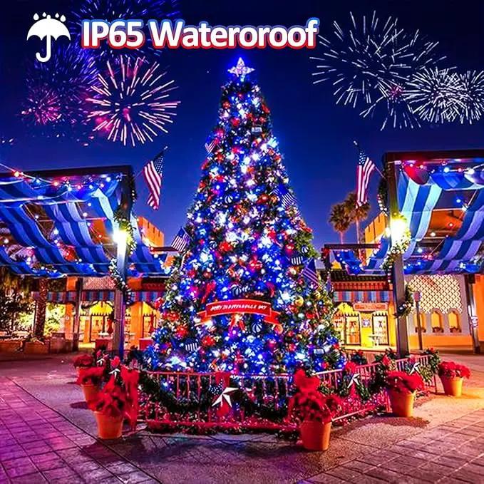 EEW 2pk Red White and Blue Solar String Lights Outdoor Waterproof, Solar Powered LED Patriotic Lights 200 LED, Solar Tree Lights for Independence Day Decor 4th of July Memorial Day Decorations by GreenHaven Gardens