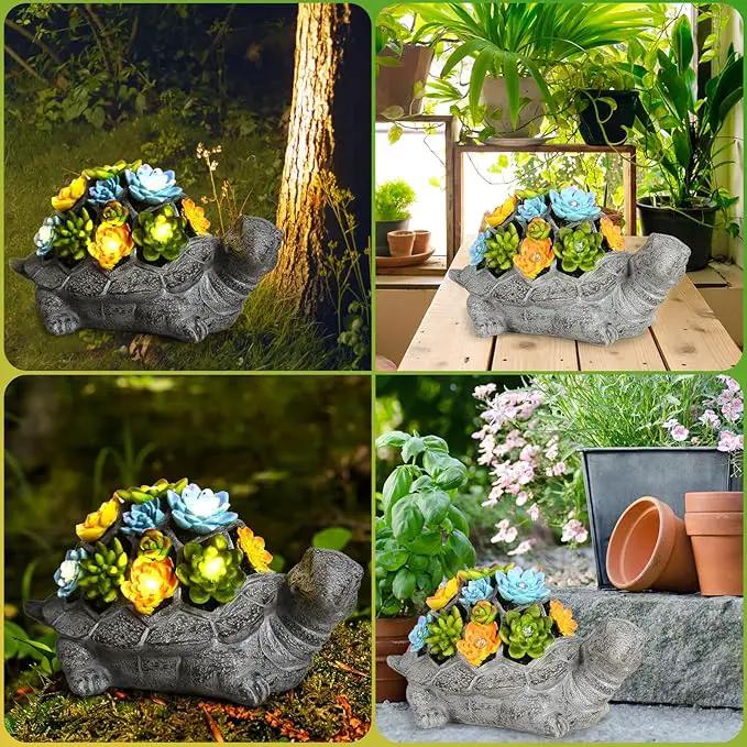 SIX FOXES Solar Garden Outdoor Statues Turtle with Succulent LED Lights - Large Size XXL(10.2×4.3×5.9 inches), Gifts for Mothers Day Mom Gifts for Women Grandma Wife by GreenHaven Gardens