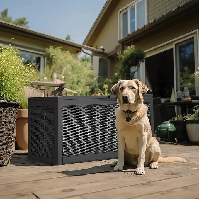 100 Gallon Outdoor Deck Box,Storage Lockable Waterproof Patio Furniture,Garden Tools,Cushions,Pool Accessories Outside Storage Resin Box(Black) by GreenHaven Gardens
