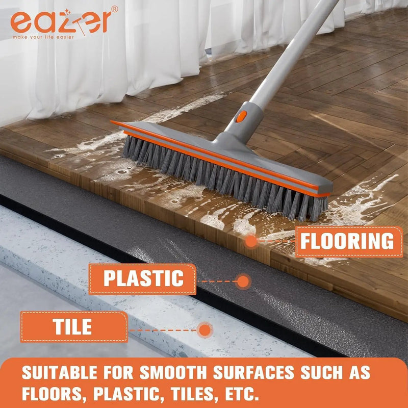 Eazer Floor Scrubber Brush, 2-in-1 Deck Scrubber Brush with Long Handle, Soft & Hard Bristle Brush for Cleaning Concrete, Squeegee Broom for Floor,Bathroom Garage,Kitchen,Wall,Tile and Swimming Pool by GreenHaven Gardens
