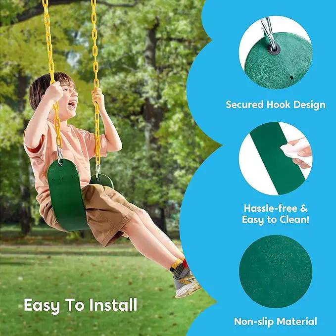 TURFEE 3 Pack Assorted Swing Set, Including 1 Gym Rings Trapeze Bar and 2 Pcs Swings with Plastic Coated Chain, Swingset Accessories Replacement for Kids Outdoor Play, Playground- Green by GreenHaven Gardens
