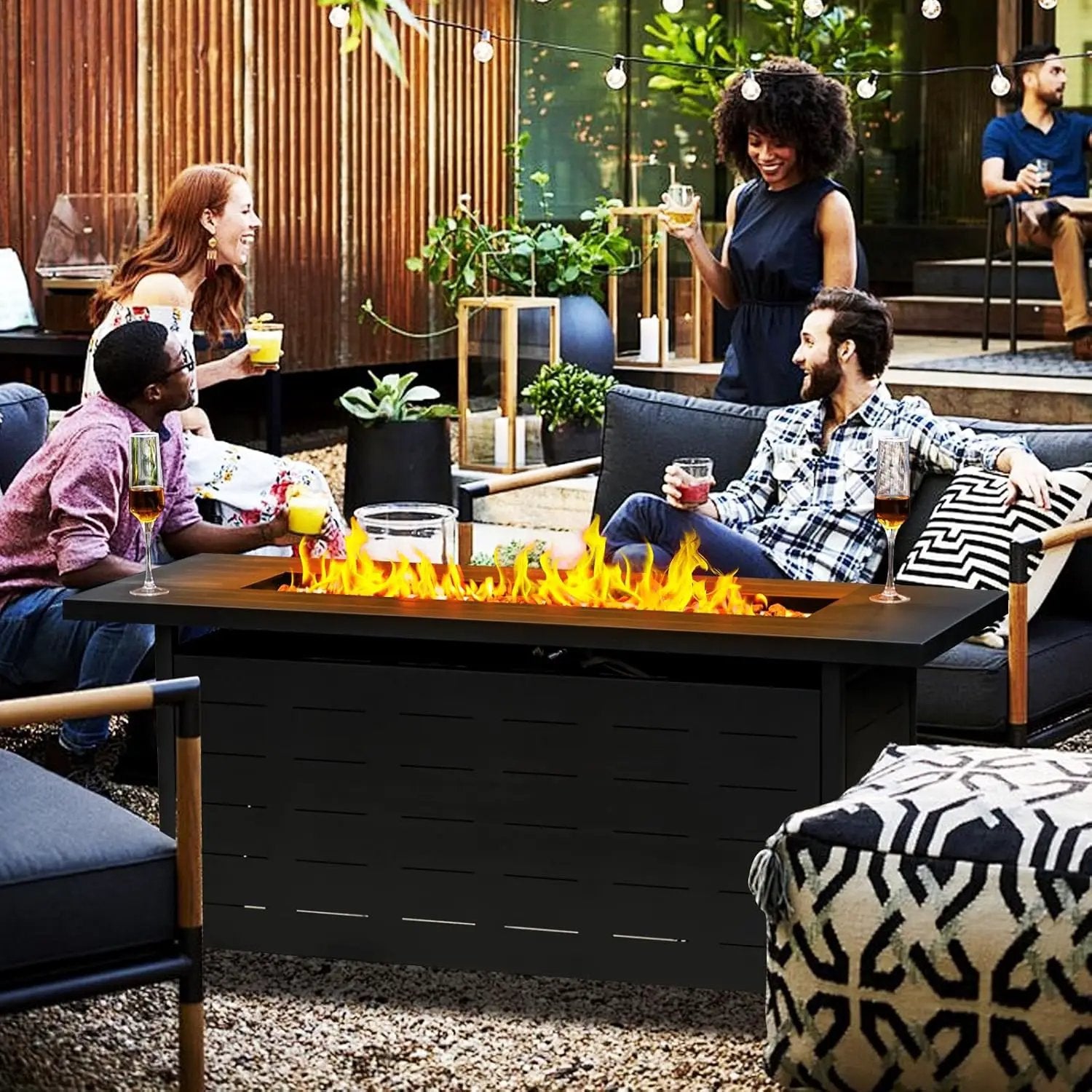 57 inch Propane Fire Pit Table,50000 BTU Gas Fire Pits Table with Lid & Lava Rock & Waterproof Cover, Outdoor Propane Firepit for Dining or Party, Outside, Patio, Garden, Yard by GreenHaven Gardens