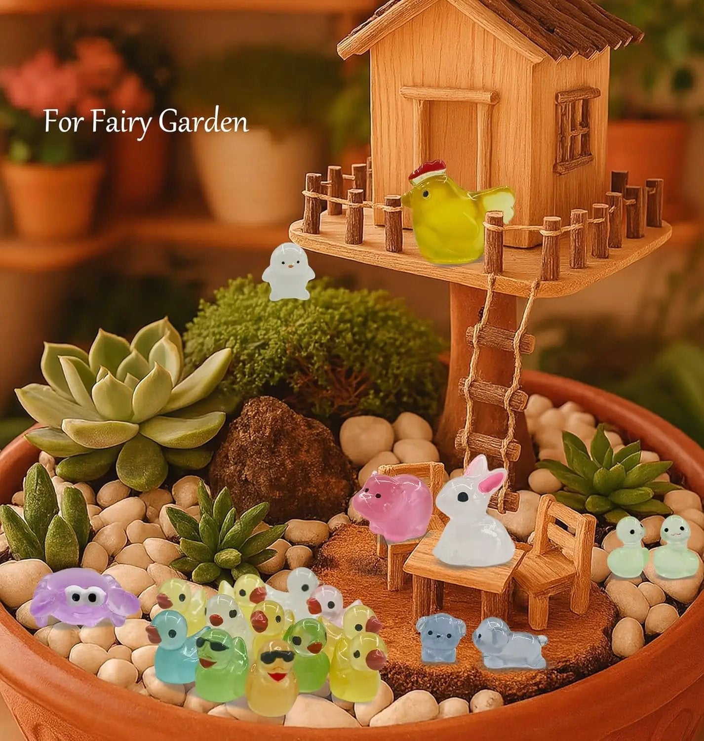 120 Pcs Luminous Mini Resin Animals Tiny Resin Figurines Glow in The Dark Tiny Ducks for Fairy Garden, Miniature Accessories, Crafts, and Decor by GreenHaven Gardens